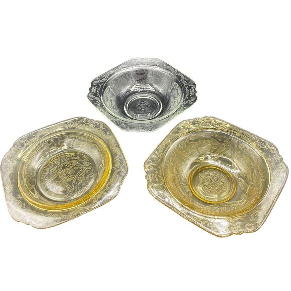 Federal Glass Other - 3 VTG Federal Glass Depression Glass Madrid Pattern Yellow Amber Soup Salad Bowl